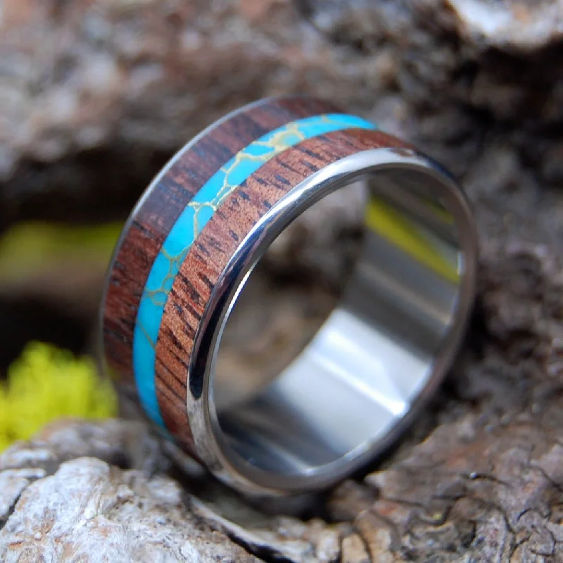 Surf Shredder | Men's Tibetan Turquoise, Hawaiian Koa Wood & Titanium Wedding Ring