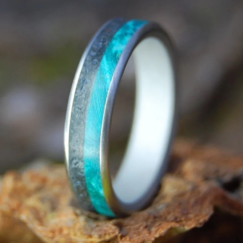 Inox Lava Turquoise Ii | Men's Wood, Icelandic Lava & Inox Steel Wedding Ring