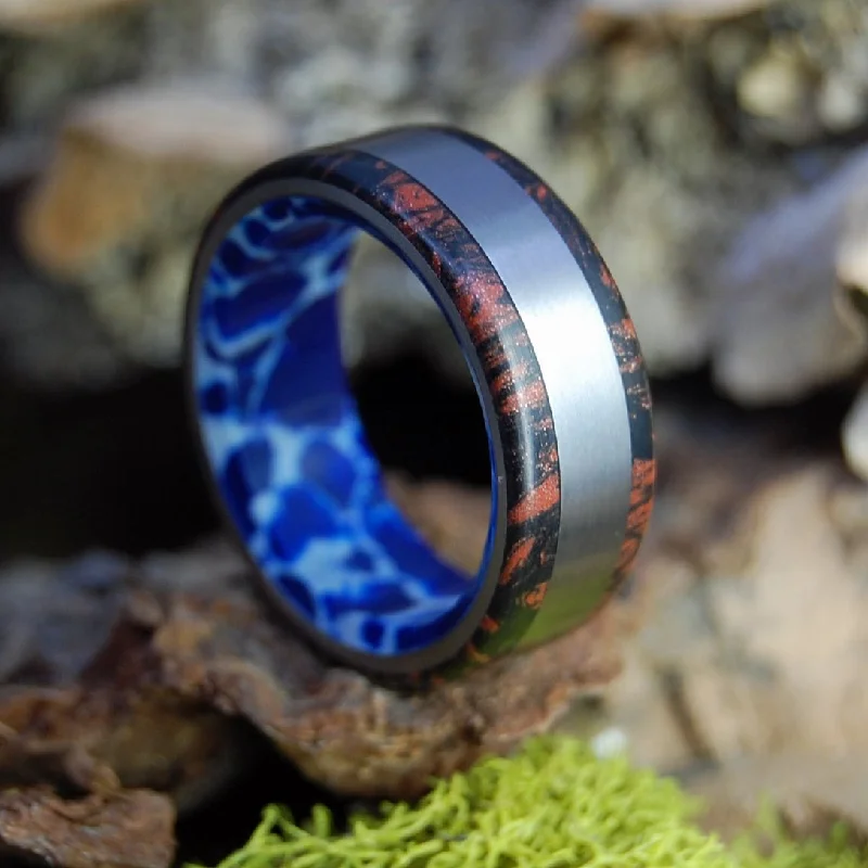 Japanese With Cobalt | Men's Cobalt Stone, Black Red Mokume Gane & Titanium Wedding Ring