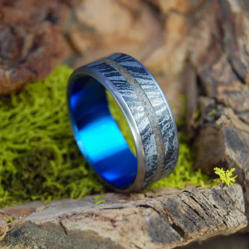 King Of Kings | Men's Black Silver Mokume Gane, Sea of Galilee Beach Sand & Titanium Wedding Ring