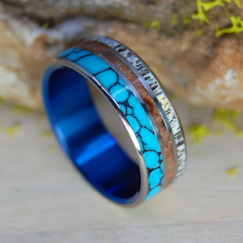 Lagrange Points | Men's Redwood, Moose Antler, Turquoise & Titanium Wedding Ring