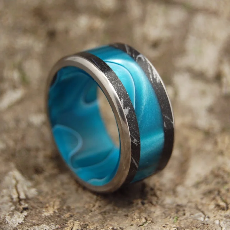 Aquatic Wander | Men's Aquatic Resin, Black Silver M3 Mokume Gane & Titanium Wedding Ring