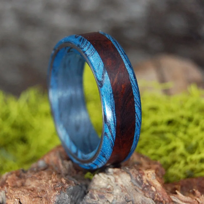 Manzanita Greek God | Men's Manzanita Wood, Blue & Titanium Wedding Ring