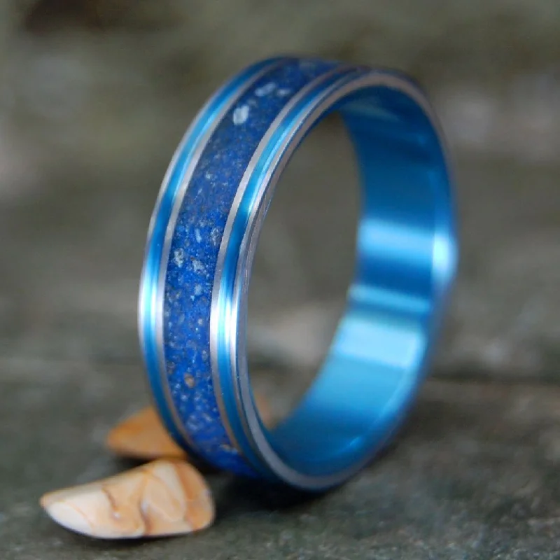 Blue Skies In P-Town | Men's Blue Provincetown Beach Sand & Titanium Wedding Ring