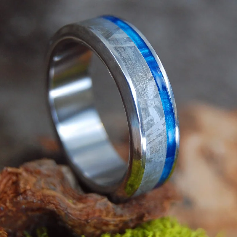 Martian Meteorite Blue | Men's Martian Meteorite, Blue Marbled Opalescent & Titanium Wedding Ring