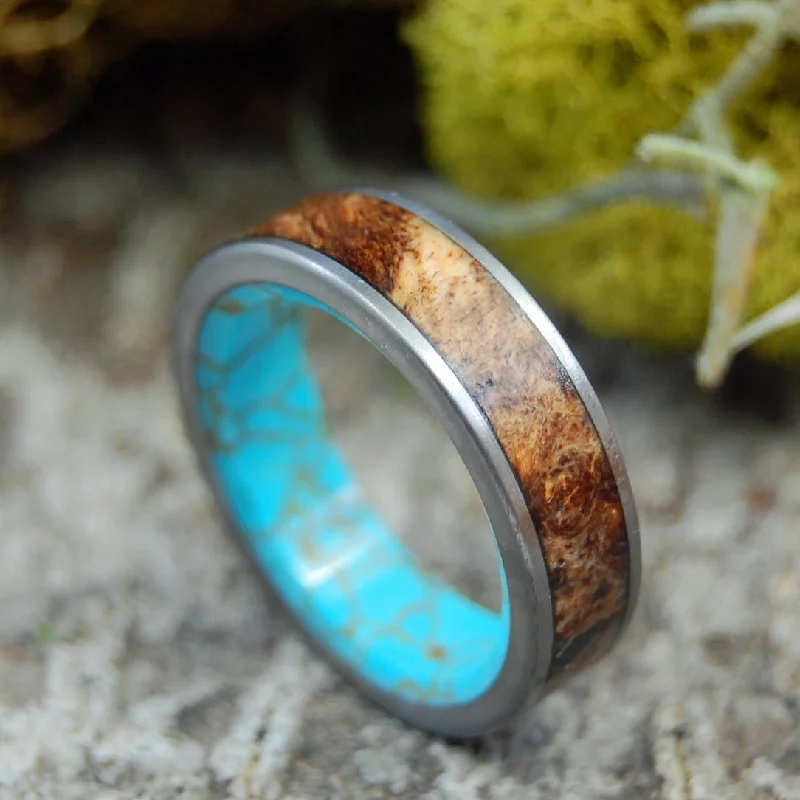 Flat Conifer | Men's Conifer Wood, Turquoise & Titanium Wedding Ring