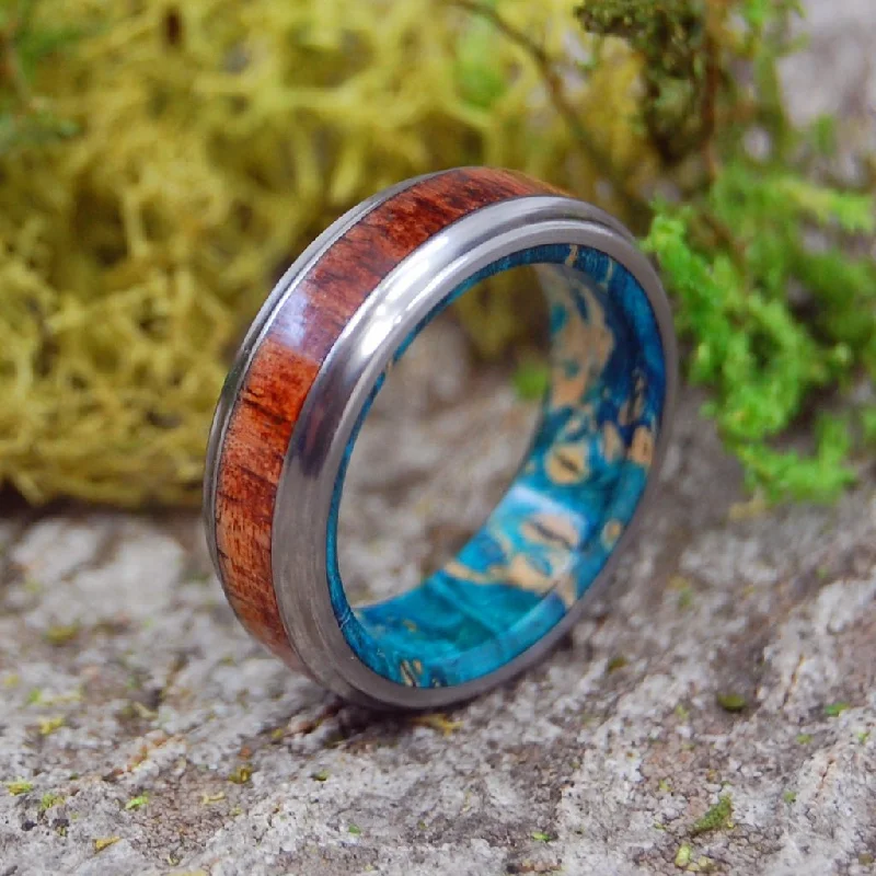 Koa Blue | Men's Koa Wood, Blue Box Elder Wood & Titanium Wedding Ring