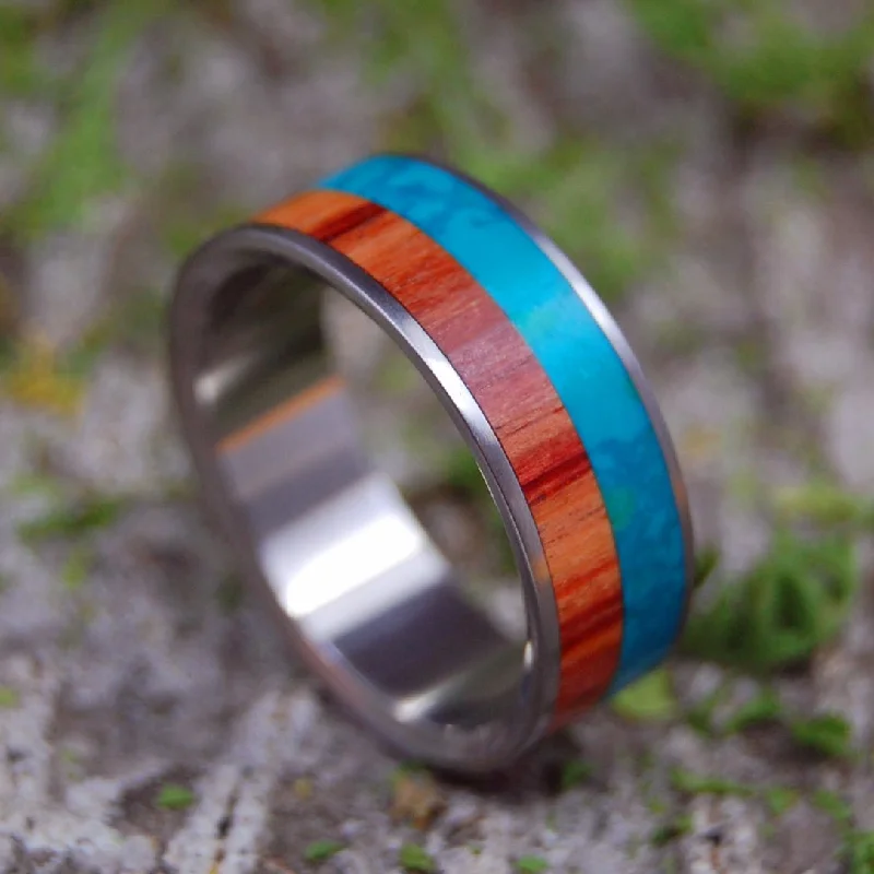 Cool Sea Rich Forest | Men's Tulip Wood, Chrysocolla Stone & Titanium Wedding Ring