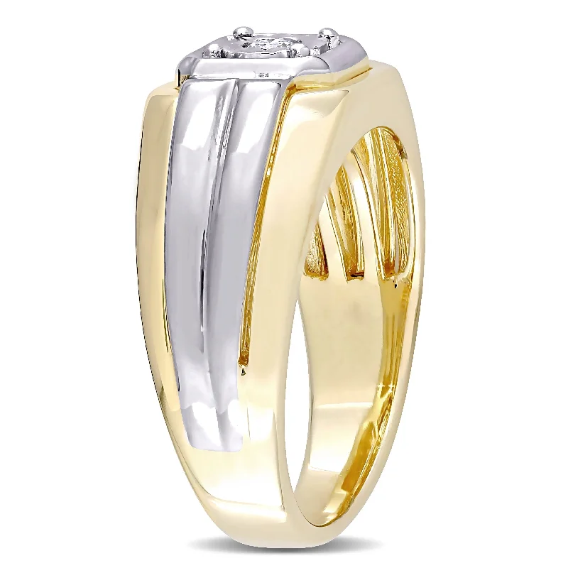 Miadora 1/10ct TDW Diamond Mens Ring in White and Yellow Silver