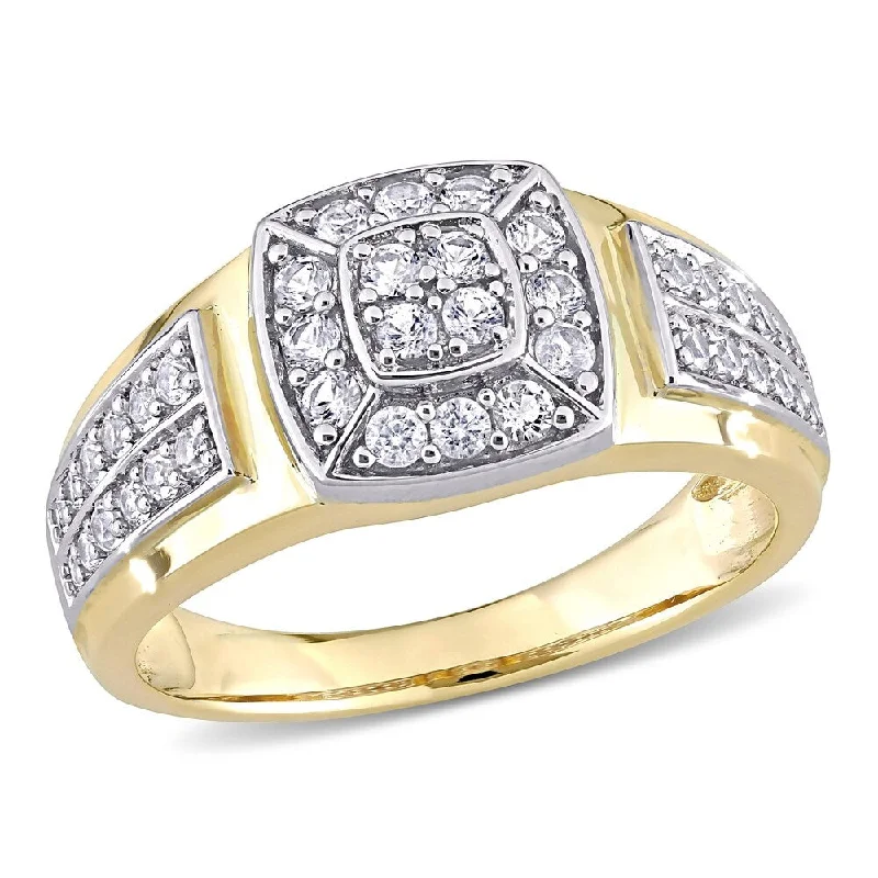 Miadora 10k 2-tone White & Yellow Gold Men's Created White Sapphire Cluster Halo Wedding Band Ring