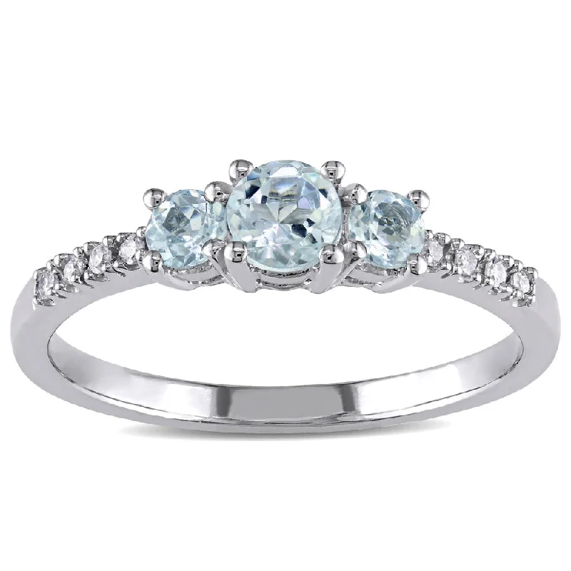 Miadora 10k White Gold Aquamarine and Diamond Ring (H-I,I2-I3)