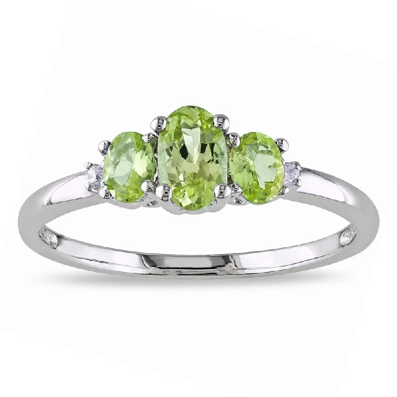 Miadora 10k White Gold Peridot and Diamond 3-stone Ring - Green