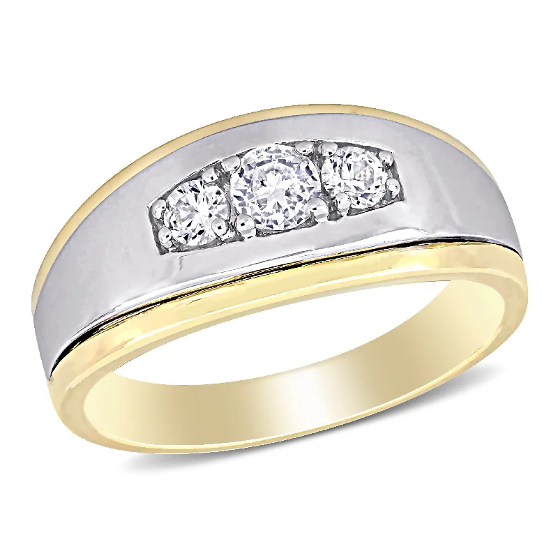 Miadora 5/8 CT TGW Created White Sapphire 3-Stone Mens Ring in 10k White and Yellow Gold