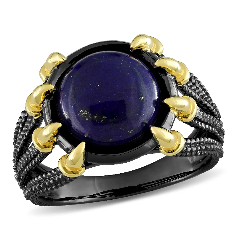 Miadora 6 ct TGW Lapis Gothic Mens Ring in Yellow and Black Sterling Silver