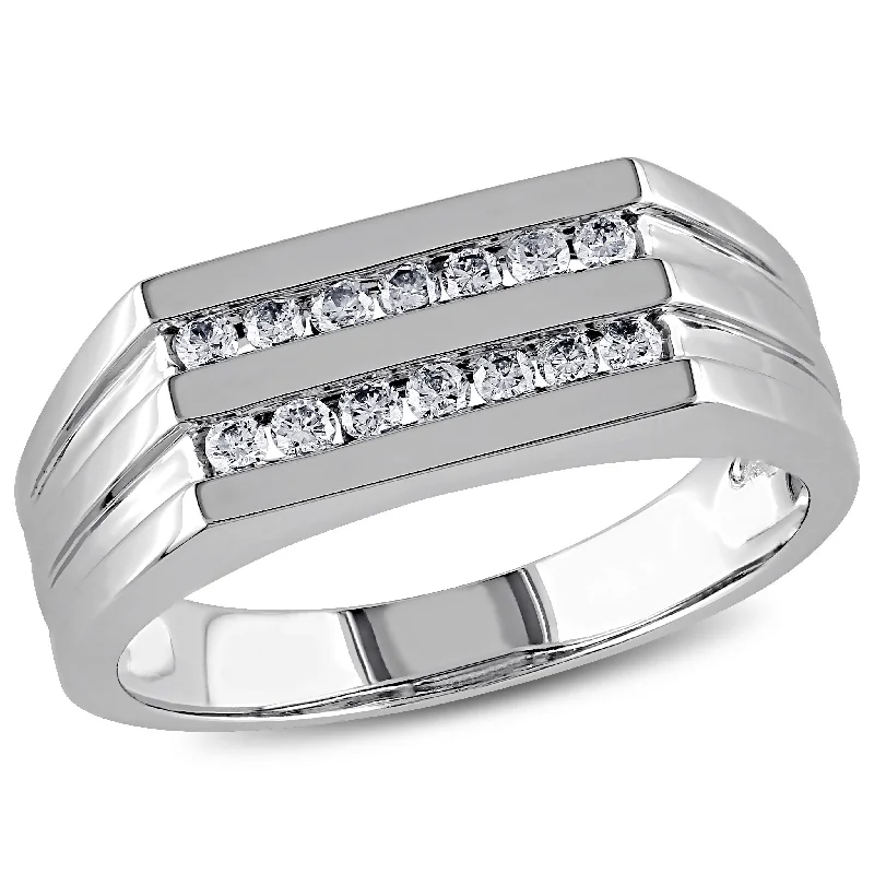 Miadora Mens 1/3 CT TW Diamond Triple Row Ring in 10k White Gold