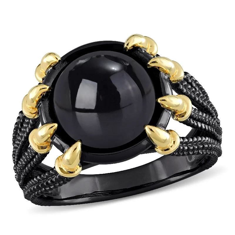 Miadora Mens 6 ct TGW Black Agate Roped Split-Shank Ring in Yellow and Black Silver