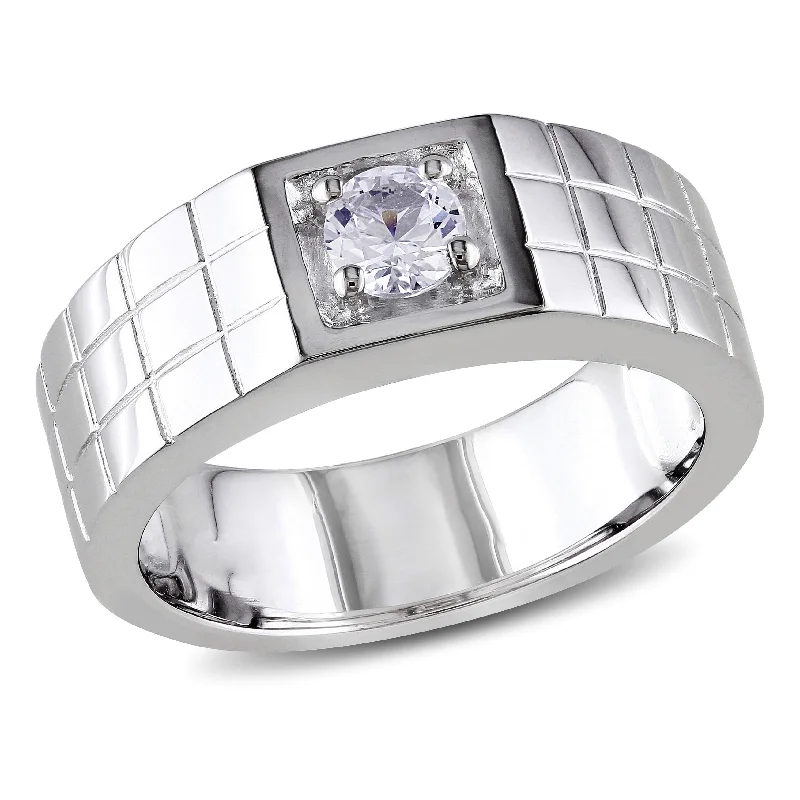 Miadora Mens Created White Sapphire Ring in Sterling Silver