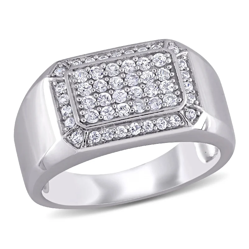 Miadora Mens White Sapphire Square Ring in Sterling Silver