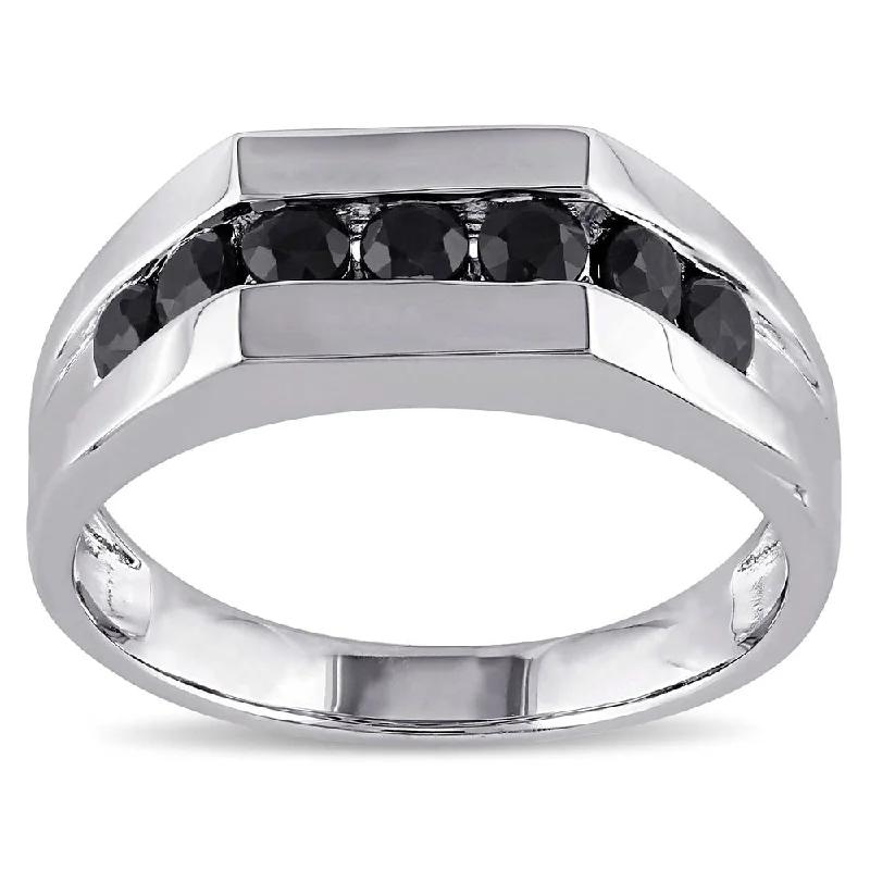 Miadora Sterling Silver Black Sapphire Men's Eternity Ring