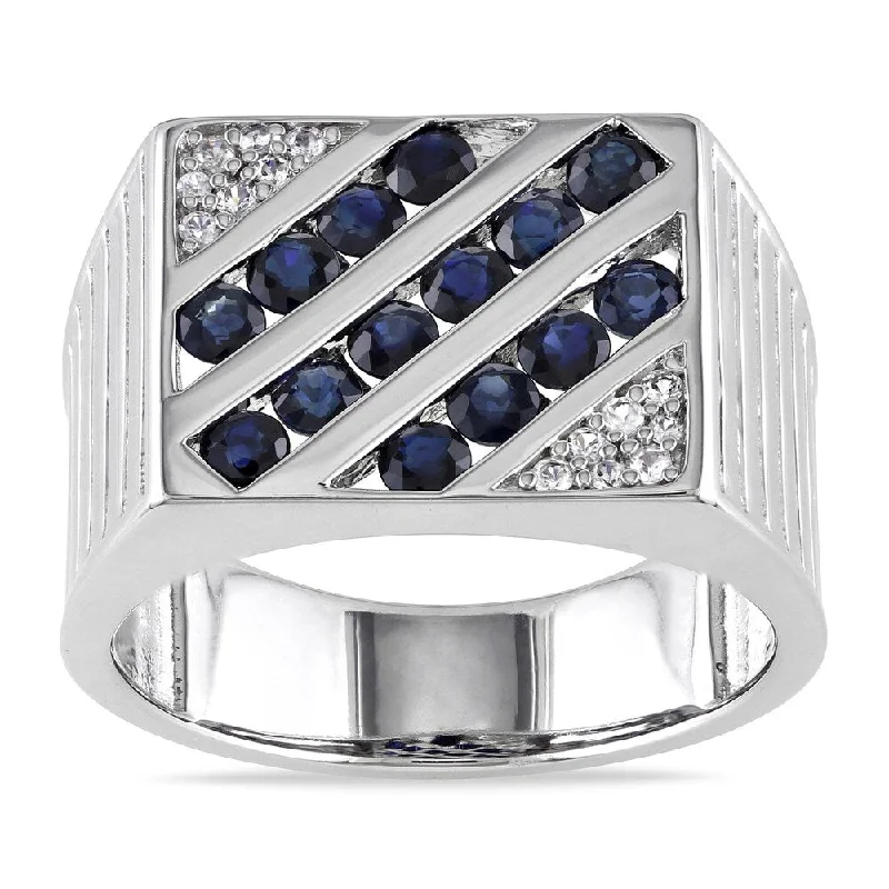 Miadora Sterling Silver Men's 2ct TGW Blue and White Sapphire Ring