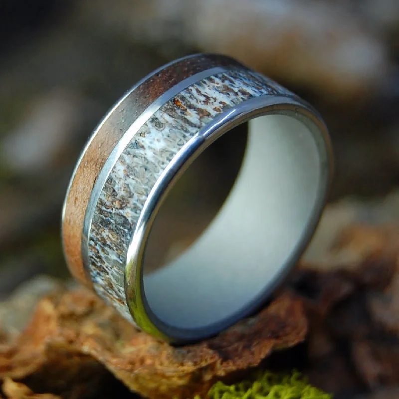 Moose In A Walnut Forest | Men's Moose Antler, Walnut Wood & Titanium Wedding Ring