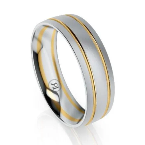 Multi Grooved Platinum & Gold Wedding Ring