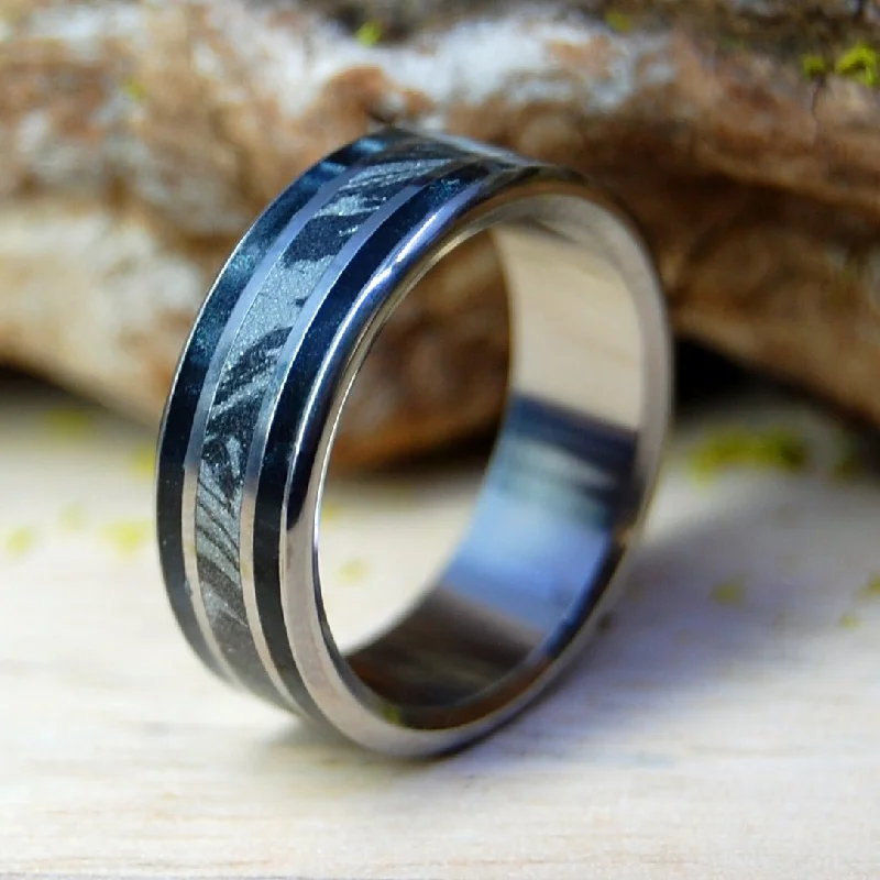 Our Moon | Men's Black Mokume Gane, Opalescent & Titanium Wedding Ring