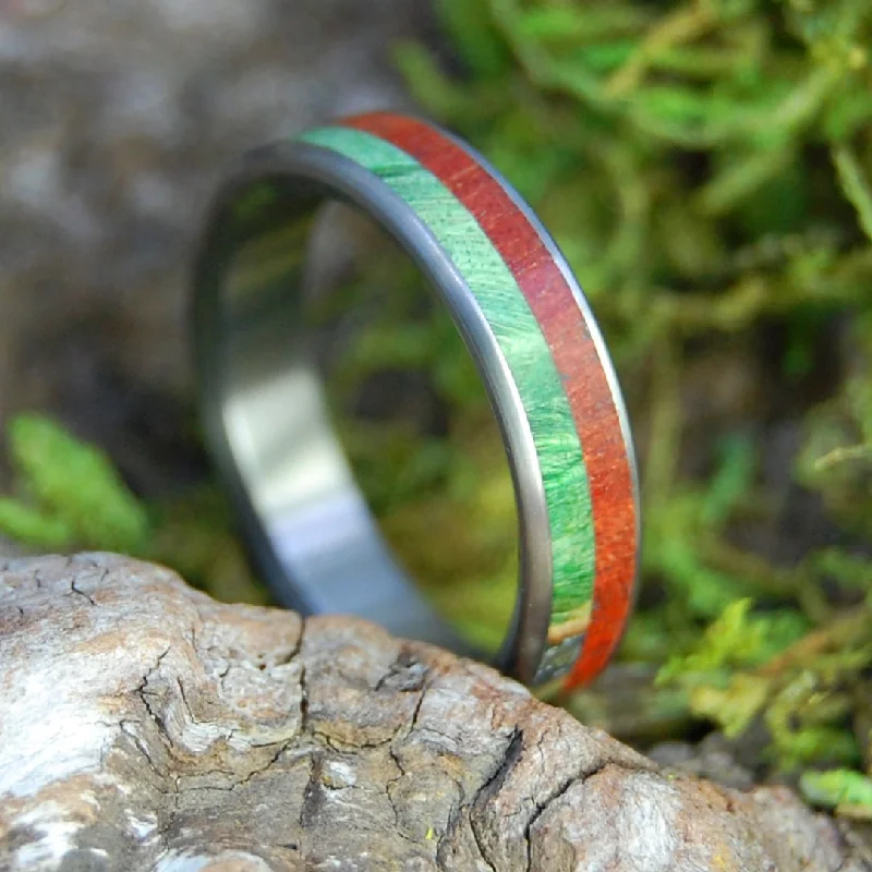 Plants Of Zion | Men's Bloodwood, Green Box Elder Wood & Titanium Wedding Ring