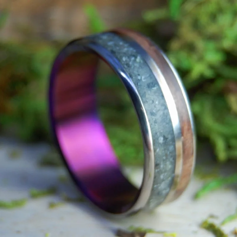 Purple Lake Tahoe Redwood | Men's Purple Lake Tahoe Redwood, Lake Tahoe Beach Sand & Titanium Wedding Ring