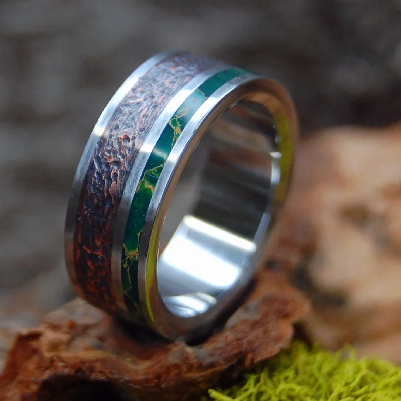 Inox Relish And Replenish | Men's Beaten Copper, Egyptian Jade & Titanium Wedding Ring