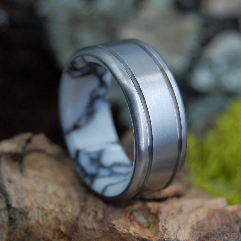 Satin Baltic Wild Horse | Men's Jasper Stone & Titanium Wedding Ring