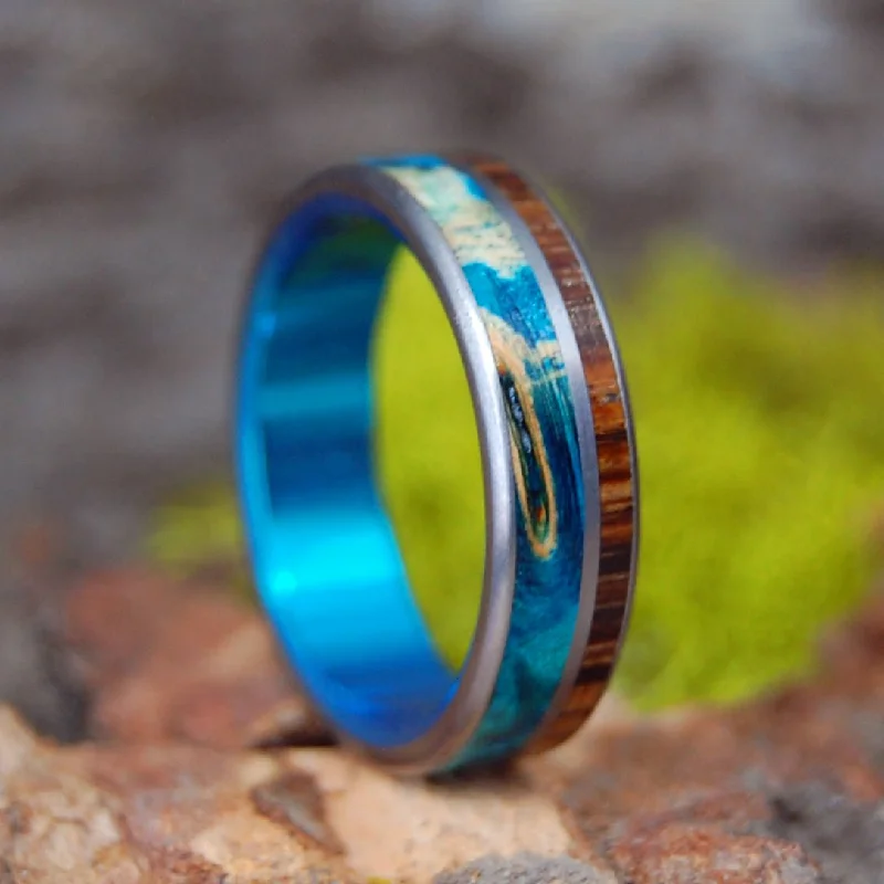 Sea Zebra | Men's Turquoise, Box Elder Wood, & Zebra Wood Wedding Ring