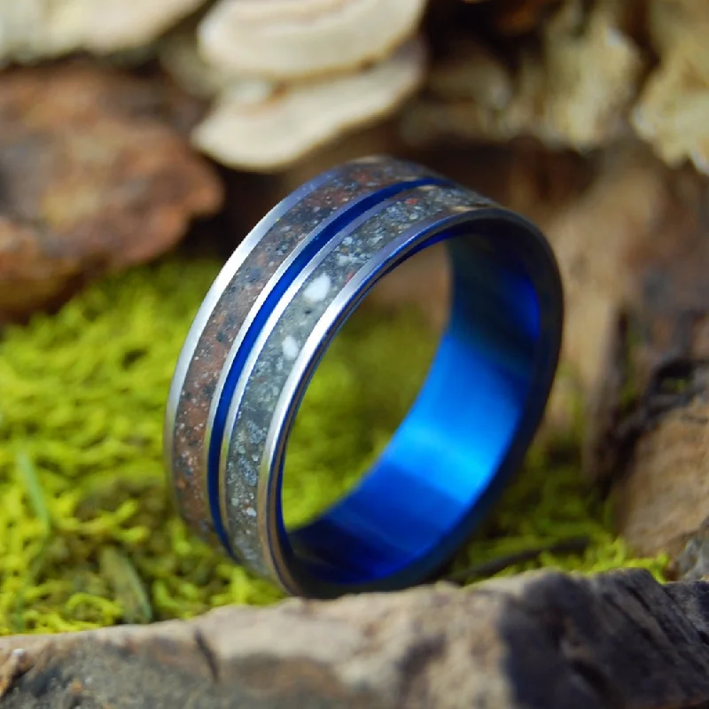 Snow Canyon Deer Sapphire | Men's Deer Bone, Lava, Beach Sand & Titanium Wedding Ring