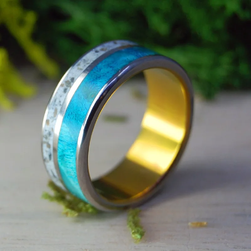 Sunset Over Germany | Men's Turquoise Box Elder Wood, German Earth & Titanium Wedding Ring