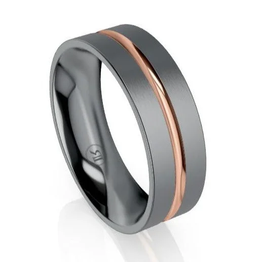 Tantalum and Gold Centre Groove Wedding Ring