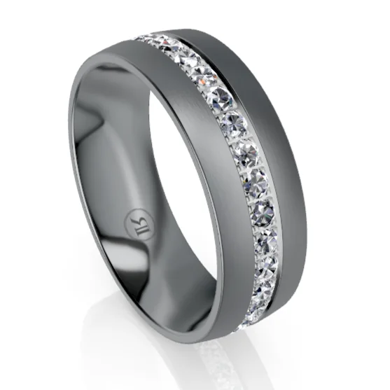 Tantalum and Platinum Stripe with White Diamond Wedding Ring