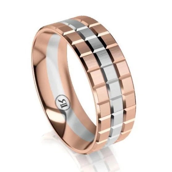 The Aspen Two Tone Rose & White Gold Notched Wedding Ring