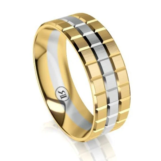 The Aspen Two Tone Yellow & White Gold Notched Wedding Ring