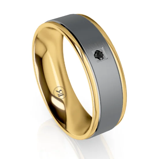 The Kingsley Tantalum & Gold Wedding Ring with Black Diamond