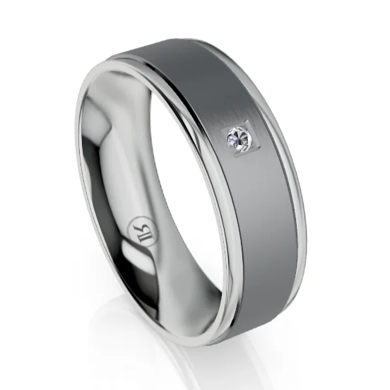 The Kingsley Tantalum & Platinum Wedding Ring with White Diamond