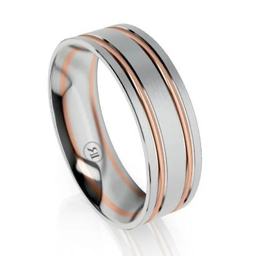 The Morrison Double Grooved Two Tone Gold Wedding Ring