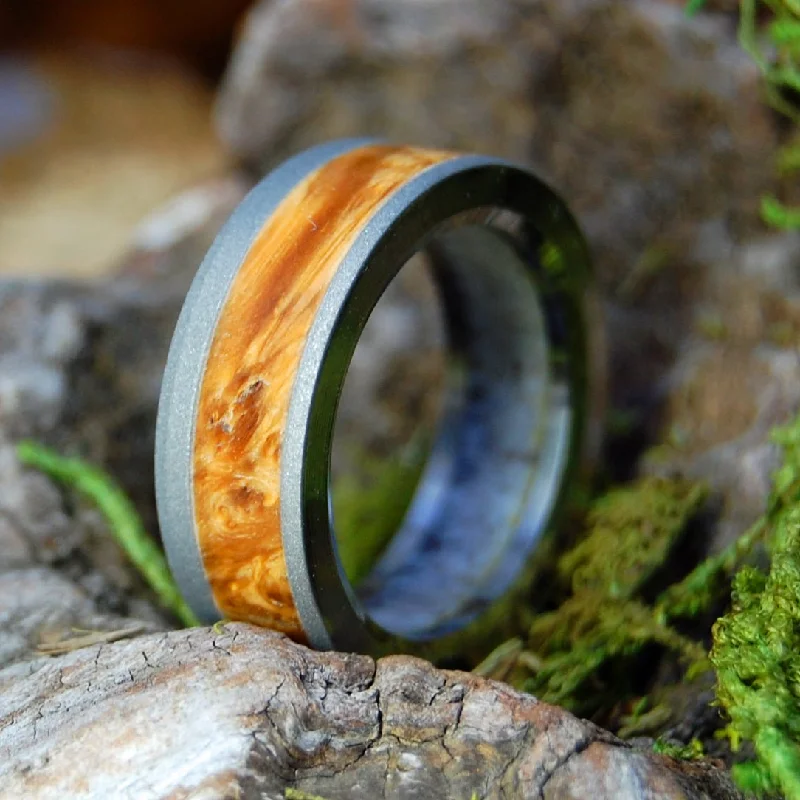 The Sigh Of A Moose | Men's Antler, Brown Box Elder & Titanium Wedding Ring