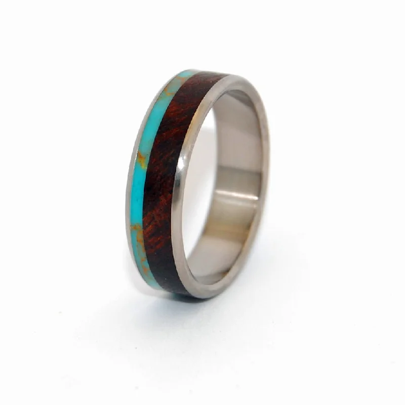 Tibetan Plateau Rounded | Men's Desert Ironwood, Tibetan Turquoise & Titanium Wedding Ring