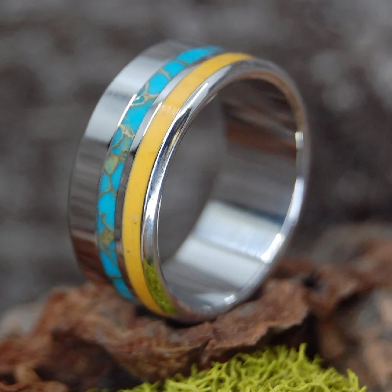 Tibetan Sunrise | Men's Yellow Jasper, Tibetan Turquoise & Inox Steel Wedding Ring