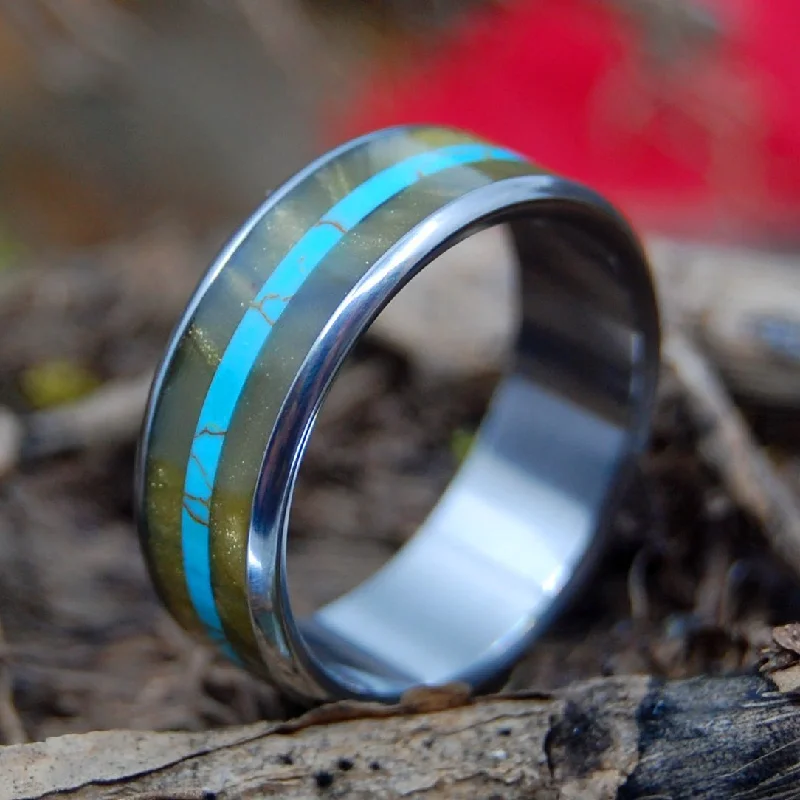 Tibetan Tiger | Men's Tiger Eye Stone, Tibetan Turquoise Stone & Titanium Wedding Ring