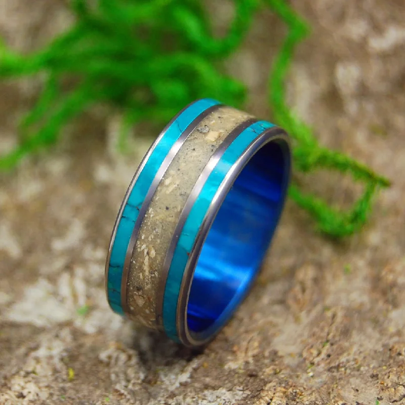 Blue Sea Of Galilee | Men's Chrysocolla, Crushed Israel Stone & Titanium Wedding Ring