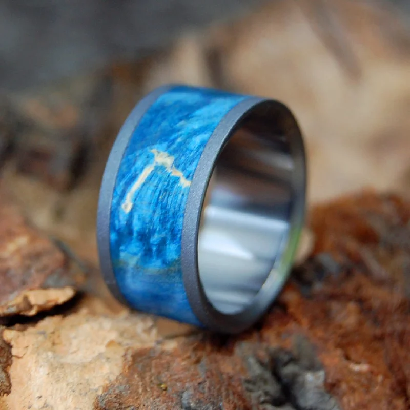 Blasted Starry | Men's Blue Box Elder Wood & Sandblasted Titanium Wedding Ring