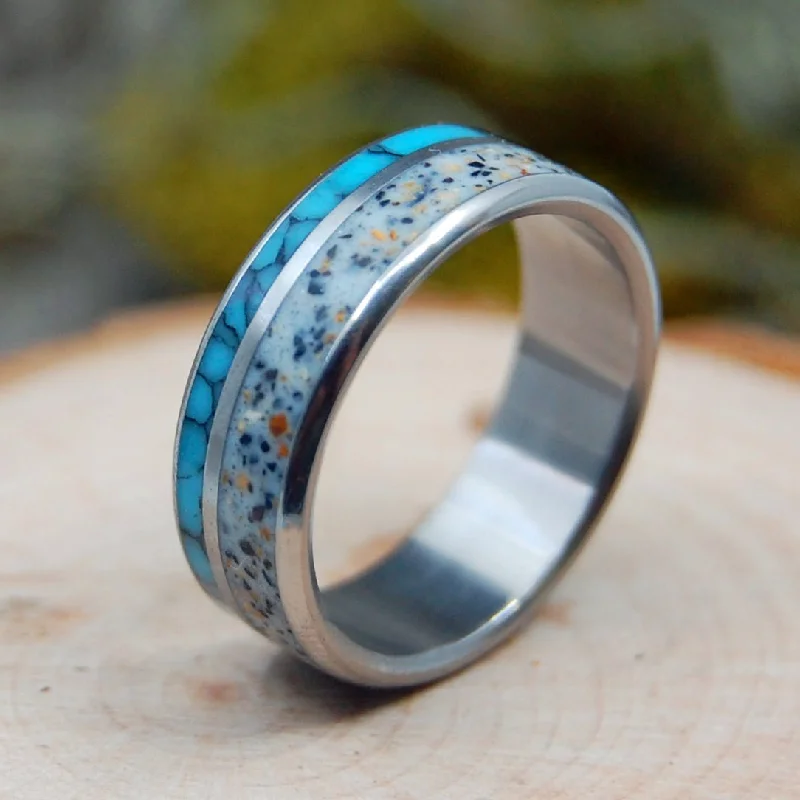 To Iceland With Love | Men's West Icelandic Beach Sand, Turquoise & Titanium Wedding Ring