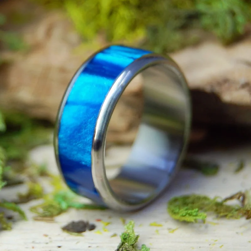 To See The Sea | Men's Blue Marbled Opalescent Resin & Inox Wedding Ring