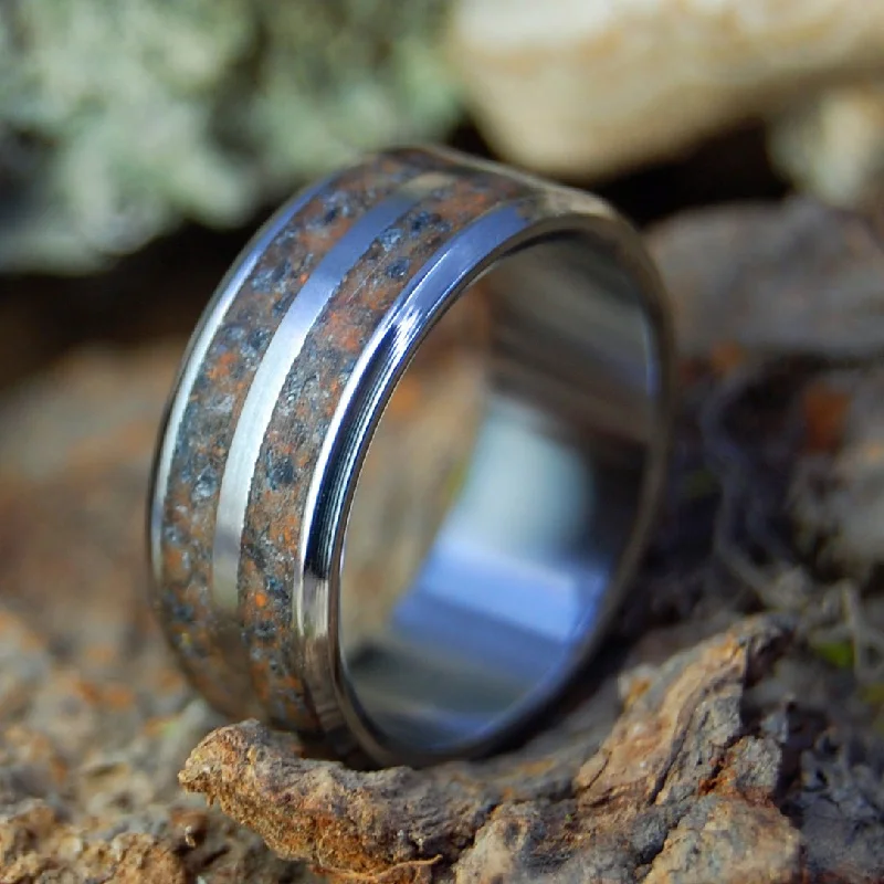 Tomb Of Christ | Men's Jerusalem Earth, Armenian Obsidian & Titanium Wedding Ring